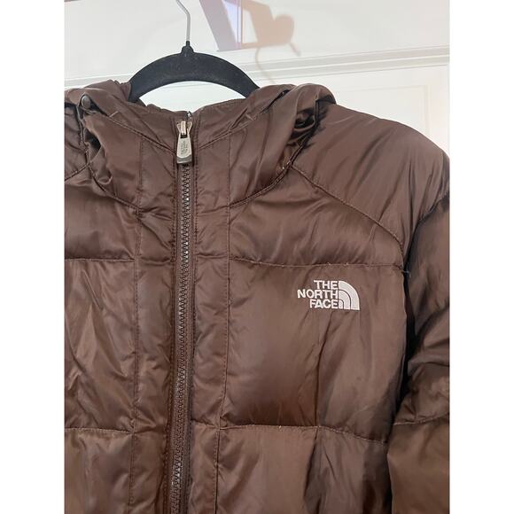 The North Face Size L 550 Puffer Jacket Cafe Brown hooded - Picture 2 of 8
